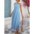thumbnail image 6 of Blue Womens Loose Casual Resort Maxi Dress With One Shoulder And 3D Floral Decor, 6 of 8