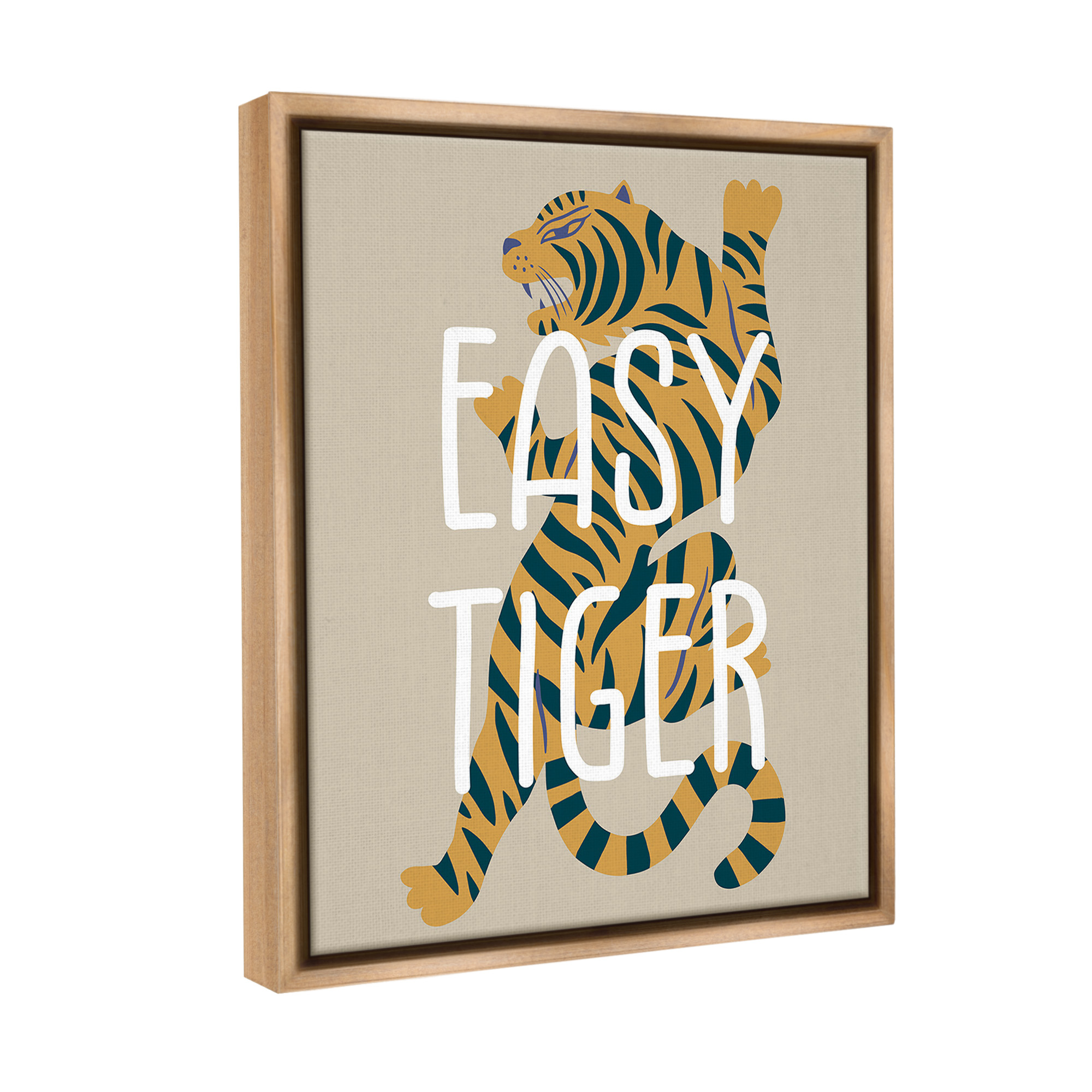 Stupell Industries Neutral Easy Tiger Animals & Insects Painting Brown Floater Framed Canvas Art Print Wall Art, 17 x 21