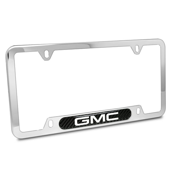 GMC Real Carbon Fiber Nameplate Chrome Stainless Steel License Plate Frame