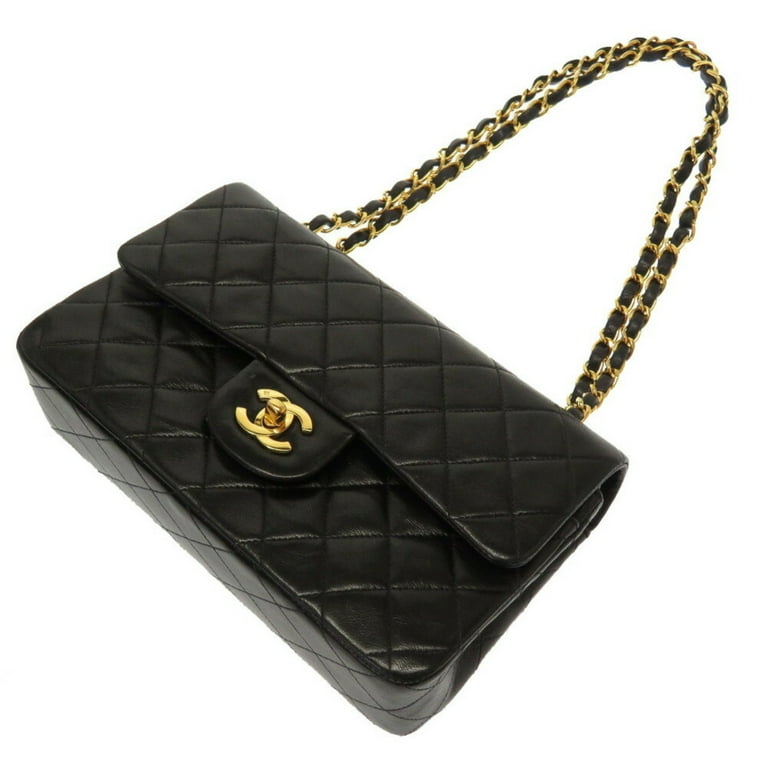 Chanel Vintage Chanel Black Quilted Leather Mini Gold Chain Shoulder