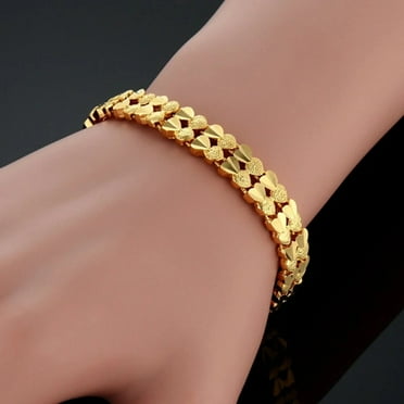 Trendy Heart Multi shape Punk Bracelet Curb Link Chain 14K Yellow Gold Bracelets Bangle For Men Women Jewelry Gifts