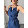 thumbnail image 5 of JULMCOMO Jumpsuits for Women Crew Neck Halter Cinched Waisted Dressy Rompers Tie Back Wide Leg Flowy Summer Overalls Blue L, 5 of 5