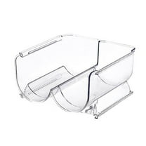 Stackable Plastic 2 Bottle Refrigerator Wine Rack - Kitchen Storage Organizer Holder for Storing Champagne, Wine, and Water Bottles - Stacking Wine Bottle Organizer for Fridge - Clear