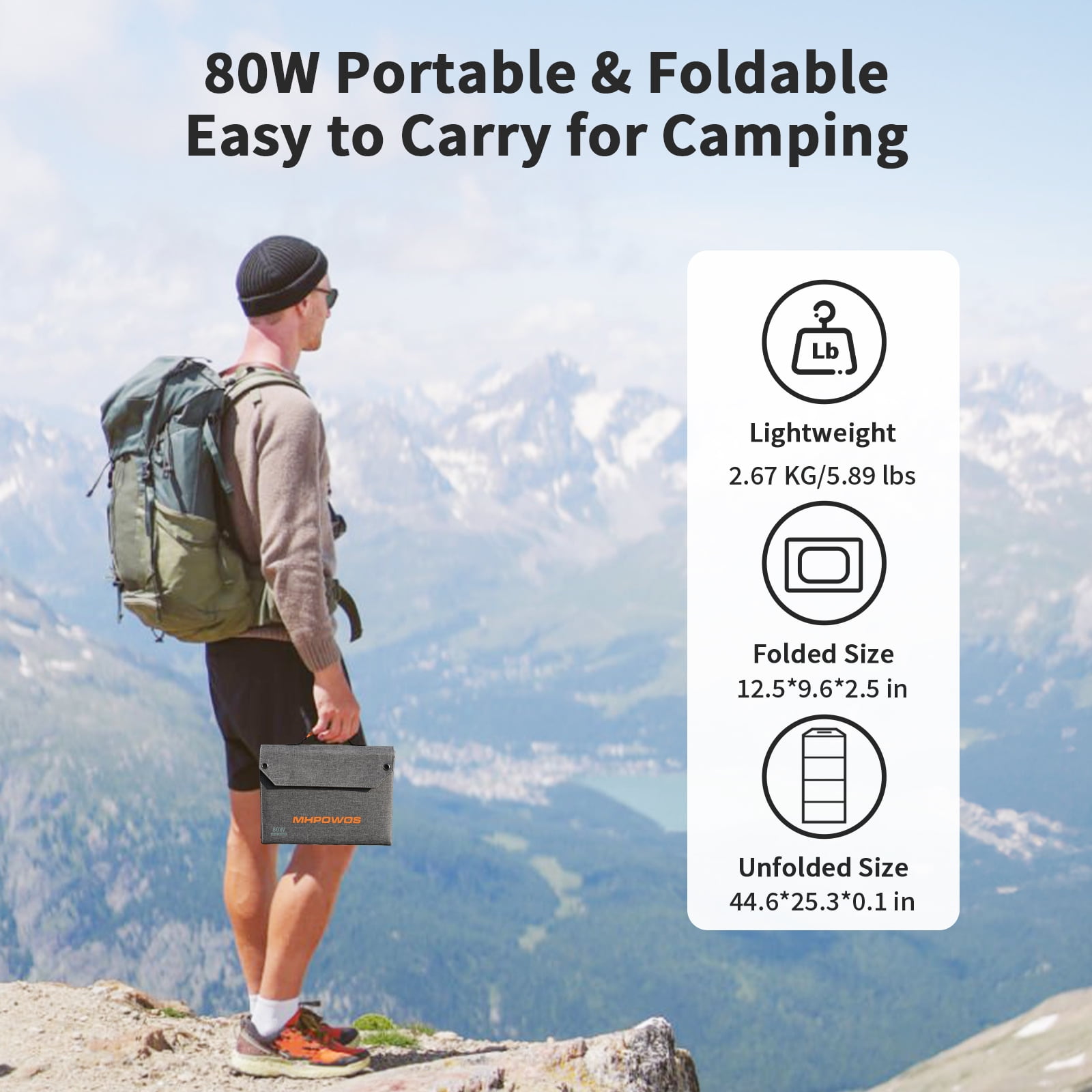 MHPOWOS 80W Portable Solar Panel Foldable Solar Charger IP65 ETFE USB Output for Camping Phone Tablet Laptop Power Bank