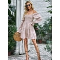 thumbnail image 6 of Asyoly Women Fall Off The Shoulder Long Sleeve Dress Deep V Neck Ruffle Flowy Mini Short Skater Dresses, 6 of 9