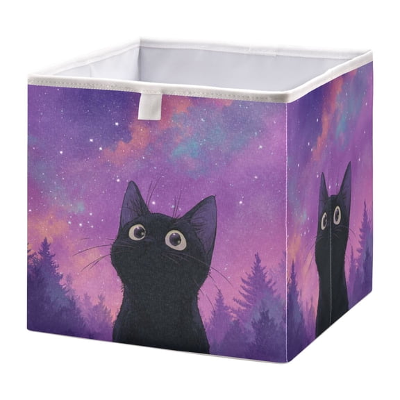 Foldable Fabric Storage Bin Home Cubes Clothing Organizer Bins Large Collapsible Box Basket for Home Organizer Purple Sky and Black Cat