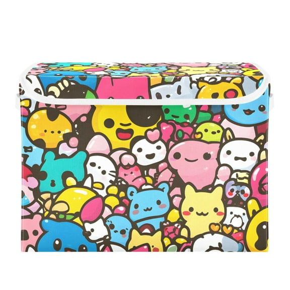 Cute Cartoon Characters Large Storage Bins with Linen Collapsible Lid Storage Box 16.7 x 12.6 x 11.8in