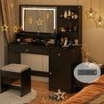 thumbnail image 5 of ChVans 47" Black Vanity Desk with Lighted Mirror & Charging Station, Vanity Table Set w/3 Storage Shelves,2 Drawers,Storage Cabinet & Makeup Vanity Cushioned Stool(Black-47"), 5 of 9
