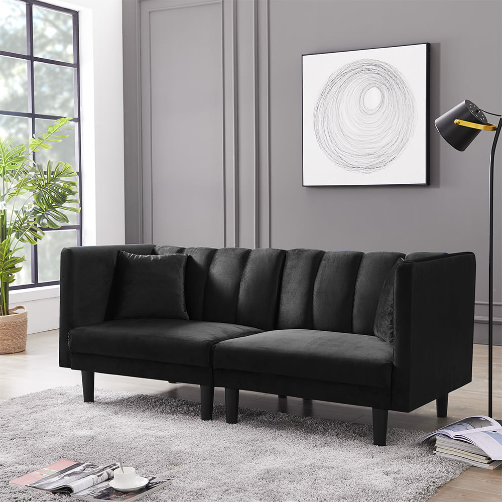  Black Couch  SEVENTH Convertible Sofa Velvet Sleeper Sofa 