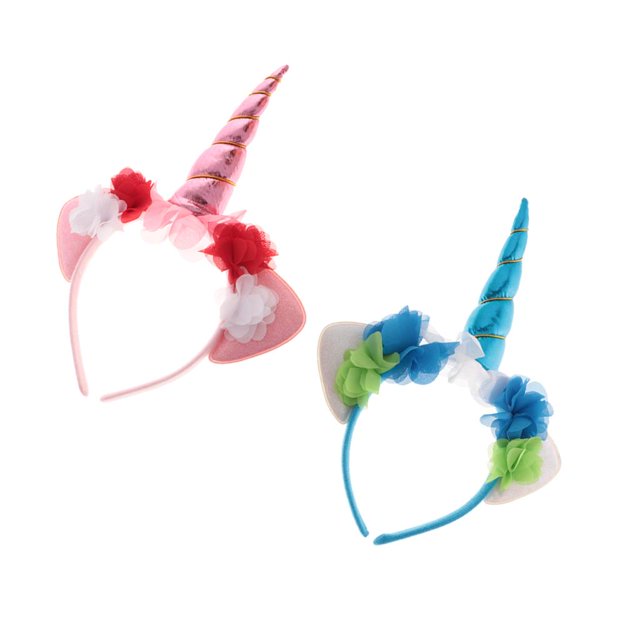 2pcs Rosa + Azul Venda de Tela con Cuerno de Accesorio de Disfraces de de Carnaval Regalos para Niños Yuyangstore Brazalete de cuerno del unicornio