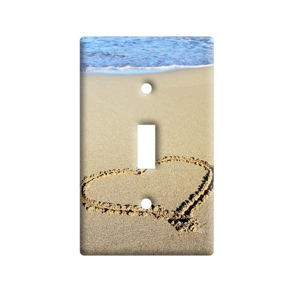 Heart in Sand by Ocean - Love Romantic Light Switch Plate Cover