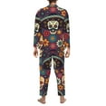 thumbnail image 5 of Kll Skulls And Flowers Sleepwear Mens Flannel Pajamas,Long Cotton Pj Set, 5 of 9