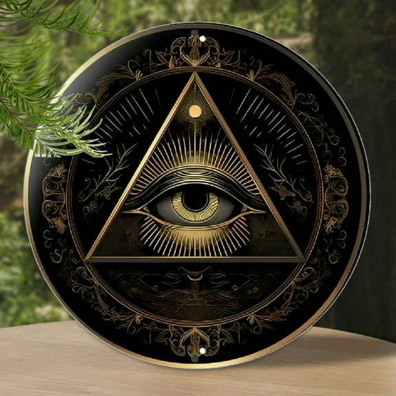 8x8" Round Aluminum Vintage All-Seeing Eye Sign - Perfect for Home, Office & Cafe Decor - Ideal Gift for Holidays & Housewarmings