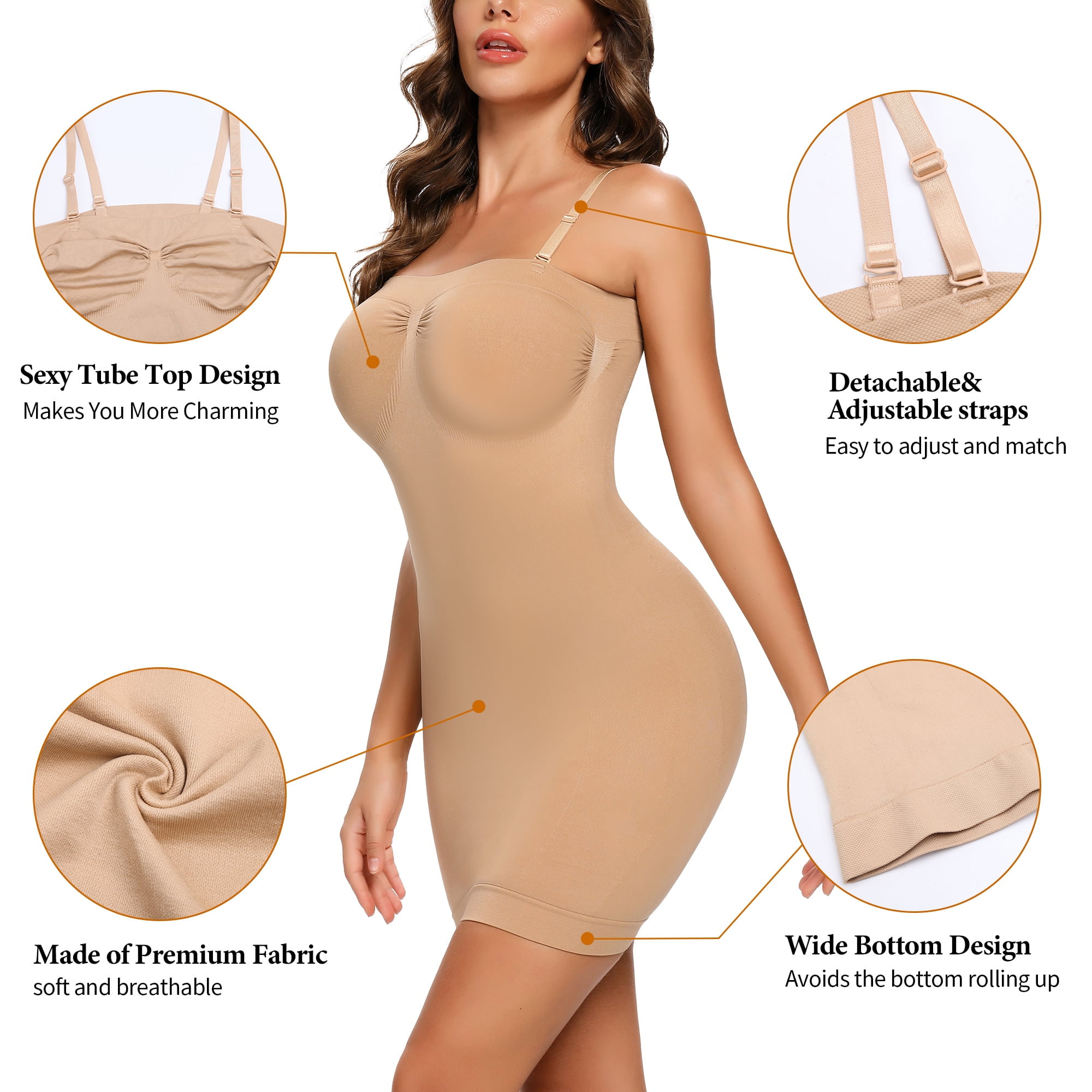 NaTen Women Dress Slips Body Shaper Full Slip Shapewear Tummy Control Under  Dresses Seamless Spaghetti Strap, Beige, Large : : Clothing, Shoes  & Accessories
