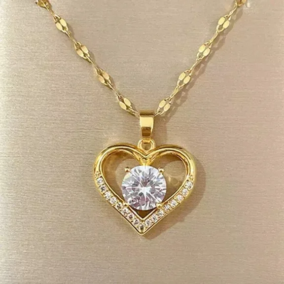 2.00Ct Round Cut Simulated Diamond Heart Women's Pendant 14K Yellow Gold Plated 925 Silver