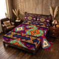 thumbnail image 2 of Manfei Vintage Floral Bed Sheets, Retro Aztec Fuul Size Sheets, Purple and Yellow, Black Reversible 4-Piece1 Flat Sheet + 1 Fitted Sheet + 2 Pillowcases, 2 of 6