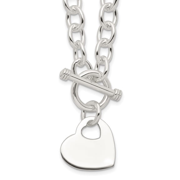 Sterling Silver Engraveable Heart Disc on Fancy Link Toggle Necklace QG1153