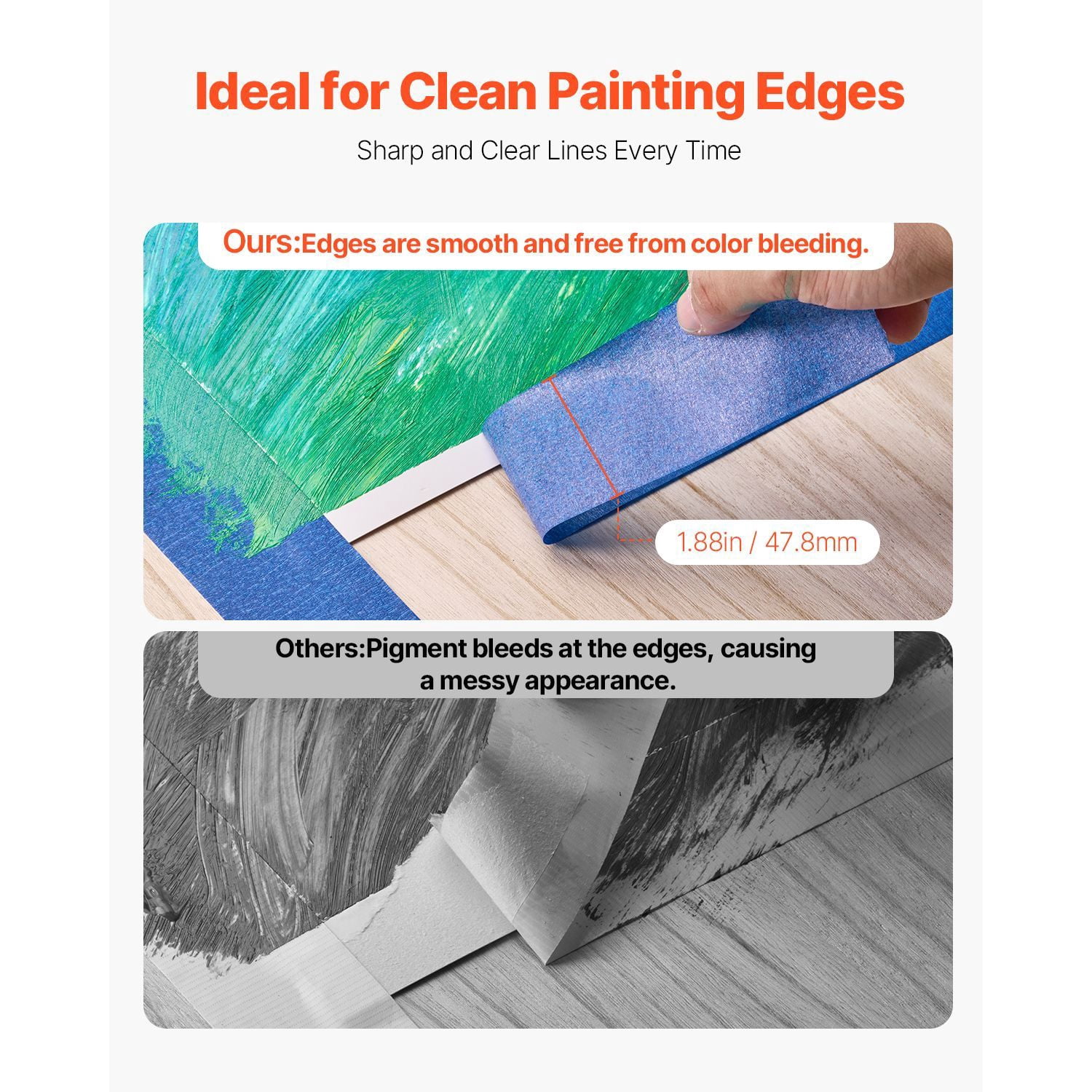Blue Painters Tape, Multi-Surface Masking Tape with Strong Adhesion, Residue-Free Removal, Tear by Hand, Writable Surface, Ideal for Painting and DIY Projects