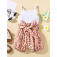 thumbnail image 2 of Chollius Toddler Kids Girl Romper Floral/ Leopard/ Dot Print Sleeveless Sling Patchwork Playsuit with Waist Belt, 2 of 9