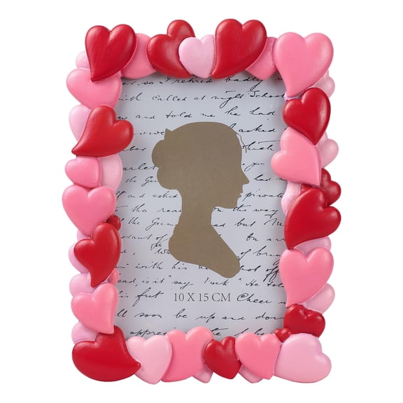 Bicuzat 3D Embossed Red Pink Heart Pattern Resin Frame Photo Photo Display Frame Picture Frame for Desktop Table Top Display for Lover Valentine, 4 by 6 Inches C113
