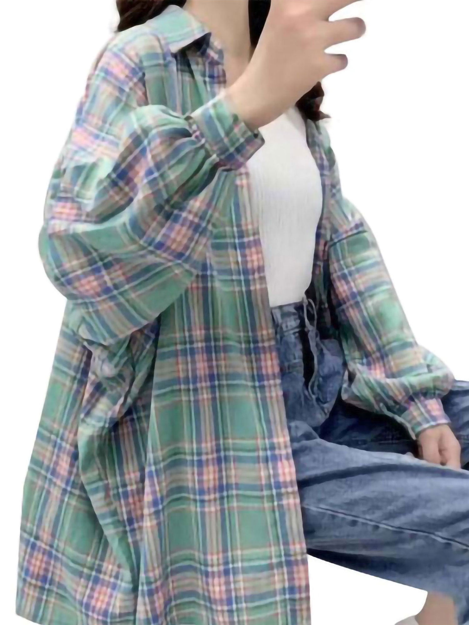 Tunic Outerwear Vintage Grid Coat Tops 