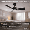 thumbnail image 4 of Ventilador de techo Artlite AVE-302 con 3 palas de ABS color negro estructura color negro, 1.06m de diámetro 50 Hz/60 Hz, 4 of 7