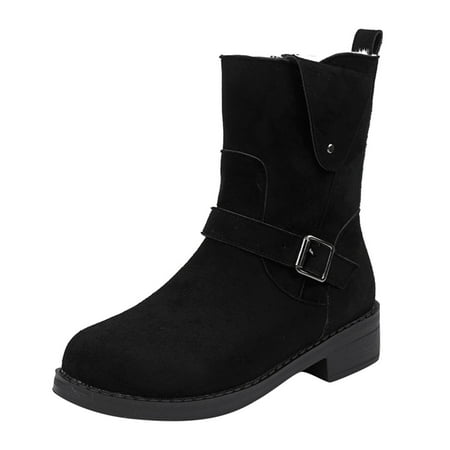 

Wesracia Boots For Women Winter Boots Women s Fashion Casual Roman Short Ankle Boots Chunky Heels Leather Shoes