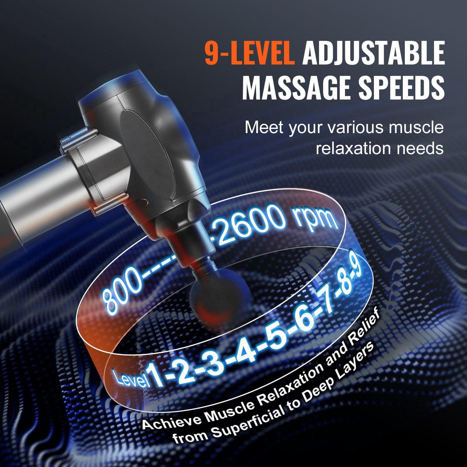 Deep Tissue Massage Gun with 9 Speeds 6 Heads 24V 2500mAh Battery Percussion Muscle Massager for Athletes Pain Relief Muscle Relaxation
