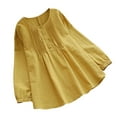 thumbnail image 2 of CEHVOM Femmes Été Mode Décontractée Ample Lin Uni Manches Longues Col Rond Hauts Blouse, 2 of 6