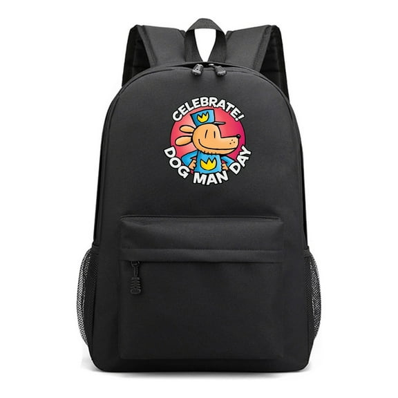 Dog Man All-Black Backpack for Students, Anime Style Cool Laptop Daypack, Large Capacity Travel Bag for School Supplies