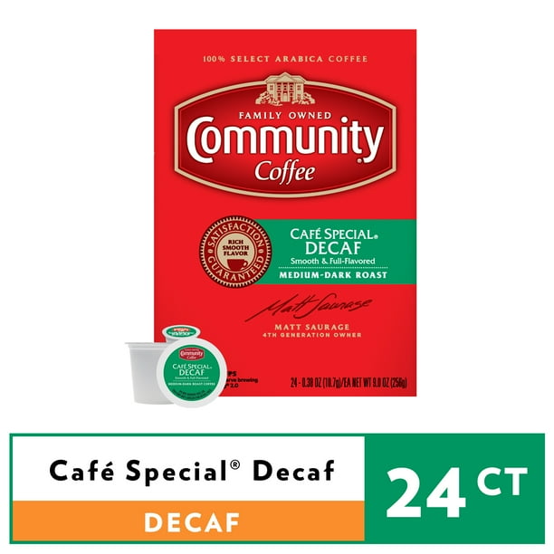 Community Coffee Single Serve Coffee Pods, Medium Decaf Dark Roast, 24