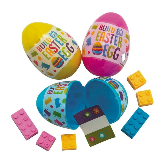 Fun Express 3" Build-an-Egg Color Brick-Filled Plastic Easter Eggs - 12 Pieces