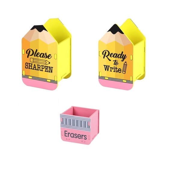 Pencil Shaped Desktop Organizer Set with Dull and Sharp Holders and Eraser Bucket for Office and Classroom Organization 5.5 x 3.1 x 2.8 inches