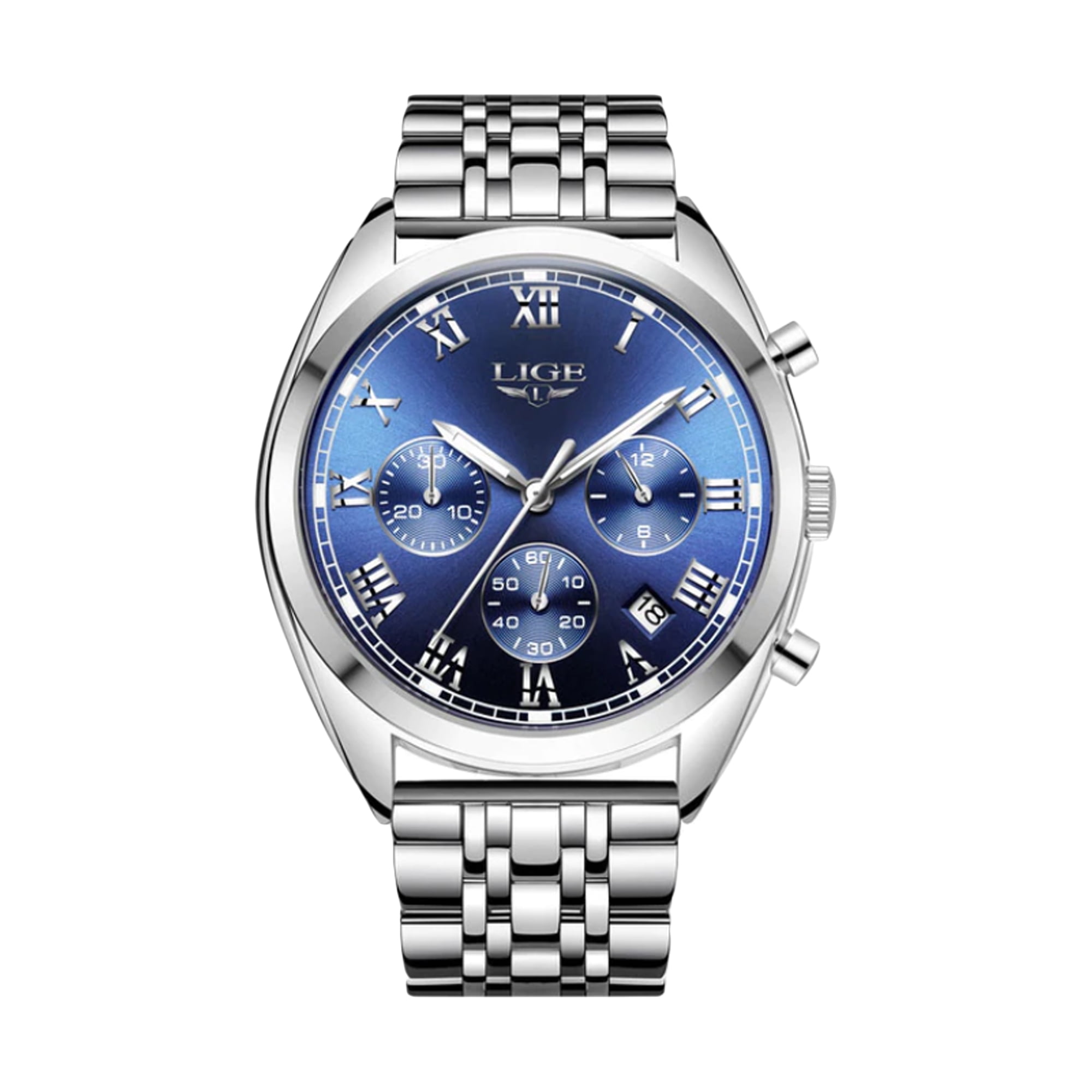 Stainless steel blue face watch hot sale