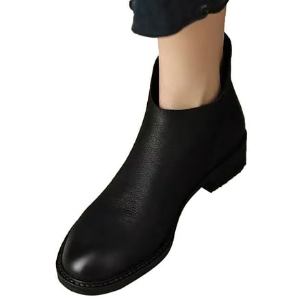 

KmaiSchai Heeled Boots For Women Fashion Women Artificial Leather Solid Color Autumn Thick Sole Square Heels Zipper Short Booties Round Toe Shoes Boot Lug Sole Fall Boots For Women 2022 No Heel