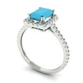 thumbnail image 2 of Clara Pucci 14K White Gold Solid Gold Turquoise Halo Anniversary Ring for Women - 1.86 cttw Emerald Cut, 2 of 8