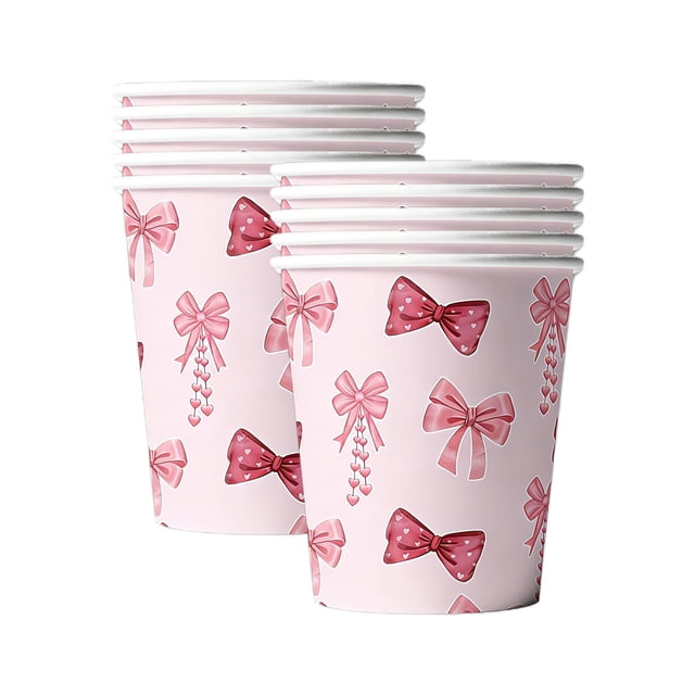 SBYOJLPB Valentines Day 10 Pcs Disposable Paper Cups Bow-Ties Patterns Decorations Suitable for Valentines