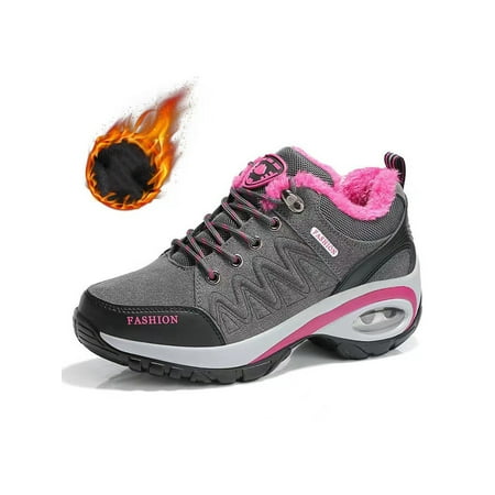 

Lacyhop Ladies Sneakers Breathable Athletic Shoes Comfort Trainers Running Cushioned Hiking Shoe Lightweight Sport Gray Plush Lined 5.5