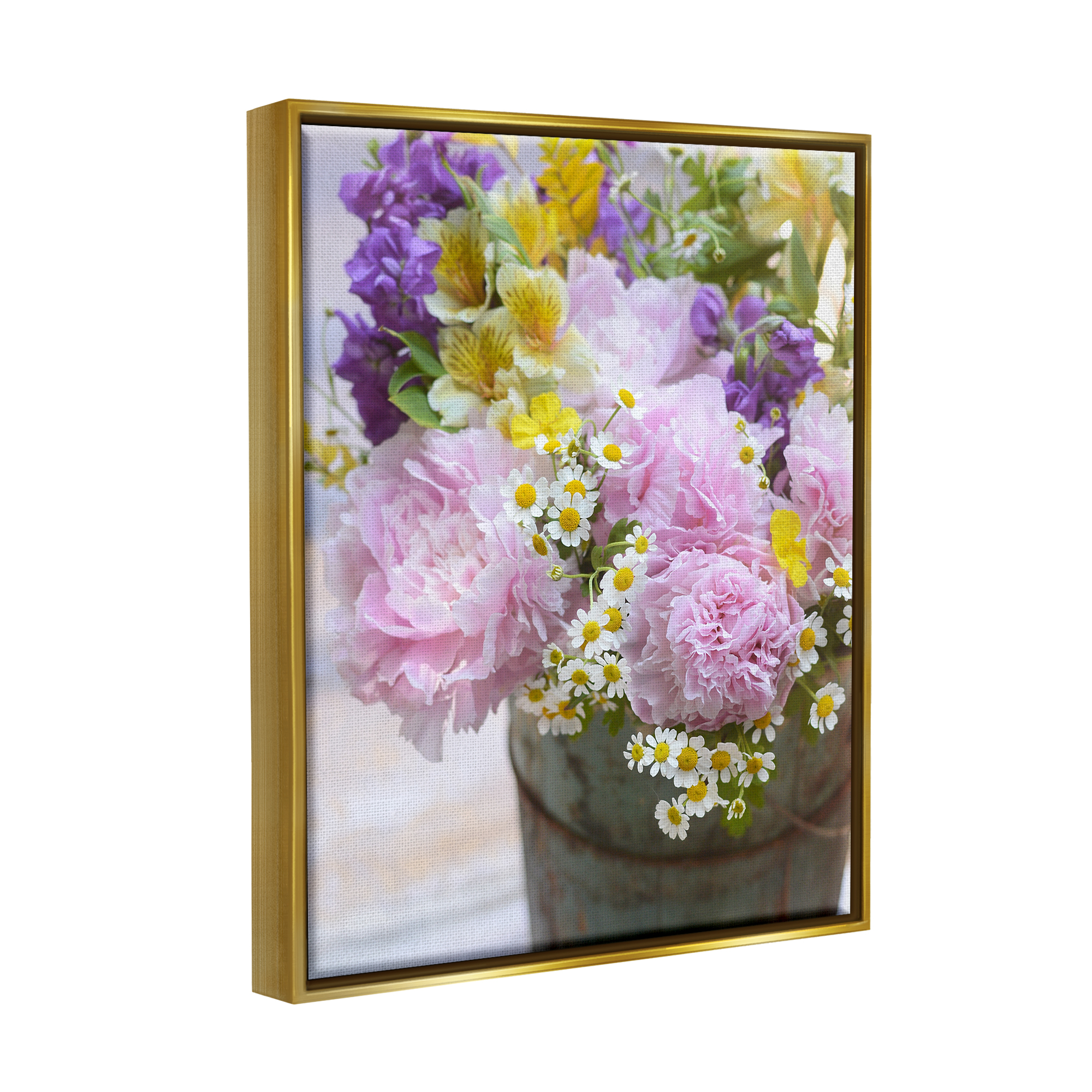 Stupell Industries Spring Blooms in Bucket Botanical & Floral Photography Gold Floater Framed Canvas Art Print Wall Art, 25 x 31