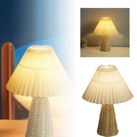 Boreal Craft Small Wicker Lamp Wicker Table Lamp Pleated Lampshade USB Vintage Bedside Lamp Farmhouse Lamps For Decoration For Kitchen Counter Car Star Lights The Plug Happy 21st Birthday Decorations