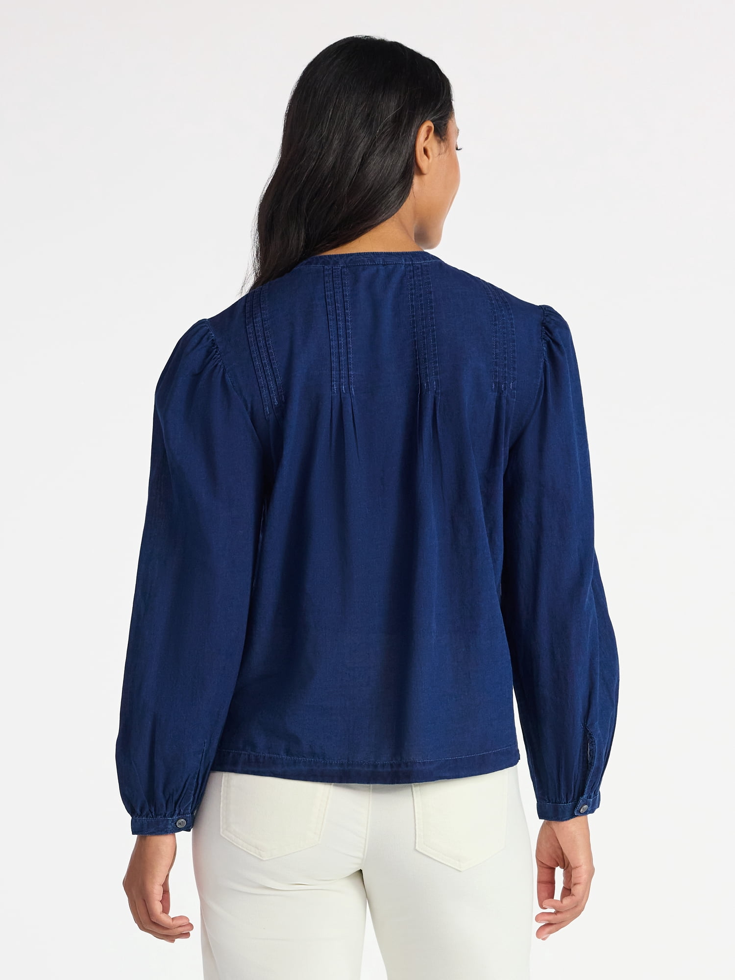 Time and Tru Women's Long Sleeve Pintuck Blouse, Sizes XS-XXXL