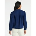 thumbnail image 3 of Time and Tru Women's Pintuck Blouse with Long Sleeves, Sizes XS-XXXL, 3 of 5