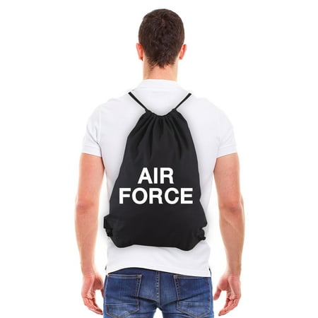 Air Force USAF Text Eco-Friendly Reusable Cotton Draw String Bag Black &