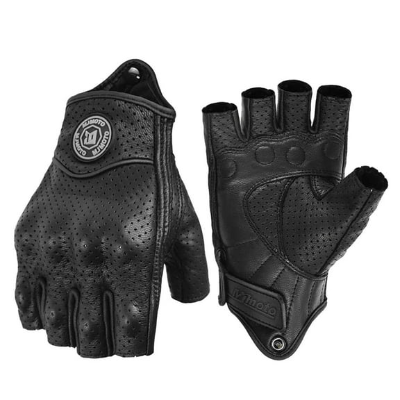 Retro Half-Finger Motorcycle Gloves - Leather Touchscreen Gloves with Hard Shell Protection | Unisex