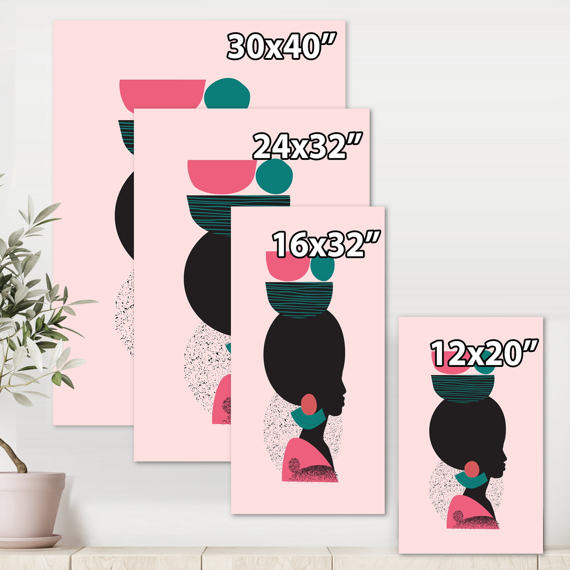 Designart ' Ethnic Geometric Silhouette of African American II ' Modern Canvas Wall Art Print