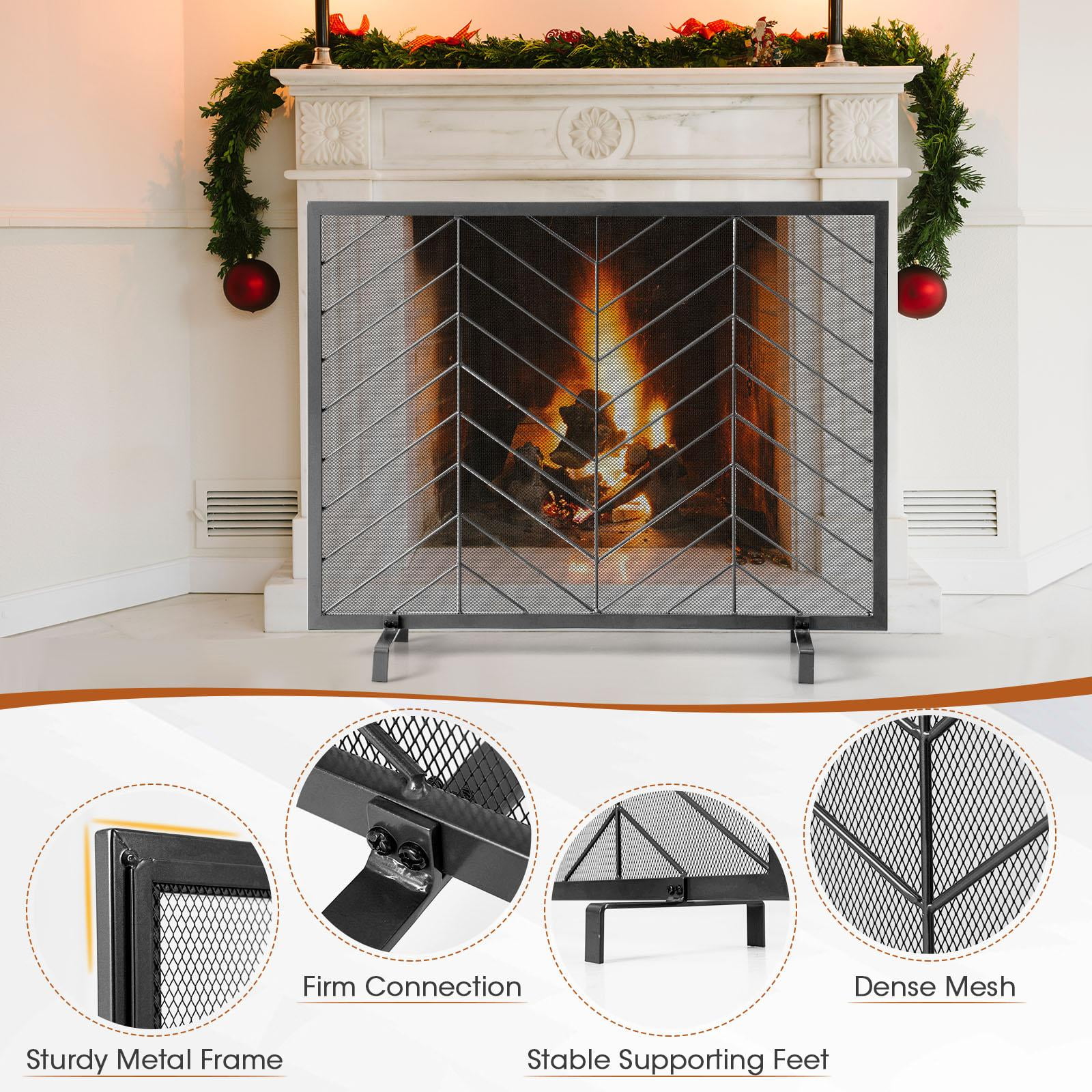 Porte En Verre Pour Cheminée Pleasant Hearth Ascot AT-1000, Cadre Acier Noir, 33x28x37 Pouces