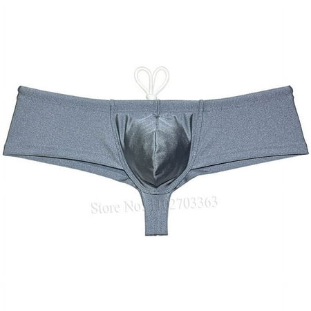 Botmois Men s Solid Nylon Brazilian Bikini Boxers Briefs Swimwear Drawstring Swimsuit Shiny Cheeky Swim Thong Beach Bathing Suit Mini Surfing Trunks Dark Gray M