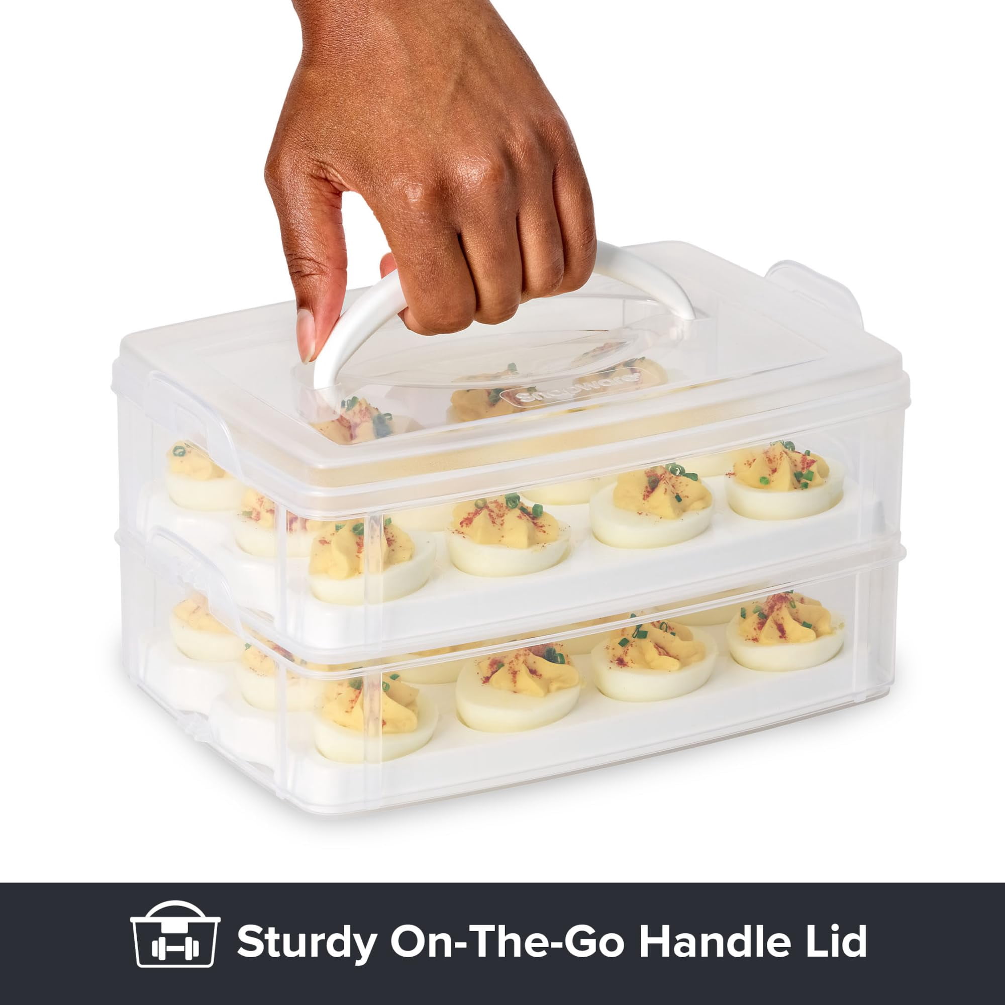 2-Layer 24 Egg Carrier Storage Container with Lid and Handle, Plastic Detachable Deviled Egg Holder, Freezer Dishwasher Microwave Safe