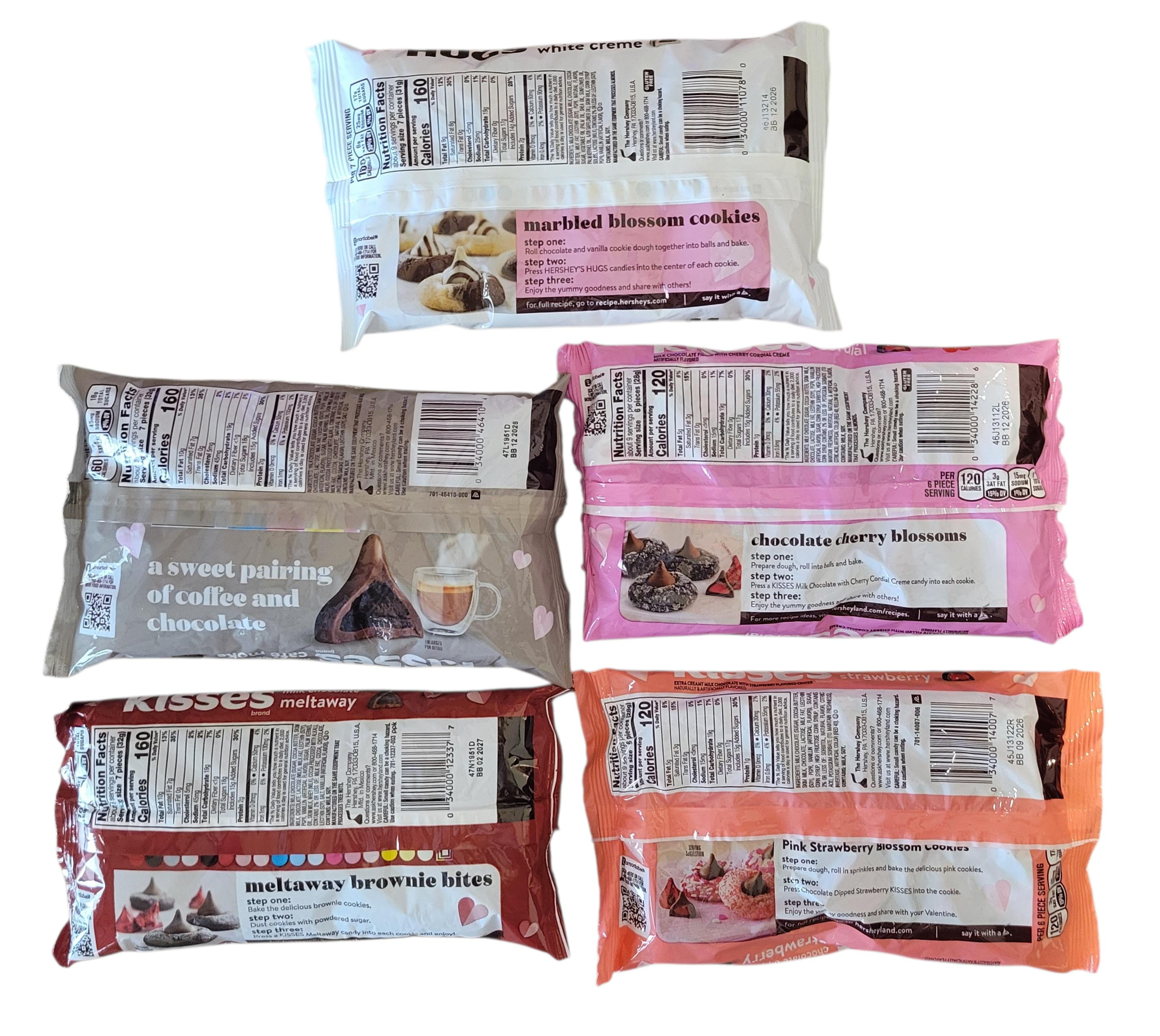 Valentine's Hershey's Kisses Multipack With 5 Unique Flavors: Café Moka (9oz), Roses Meltaway (9oz), Cherry Cordial (9oz), Chocolate Dipped Strawberry (9oz), and Hugs (10.1oz)