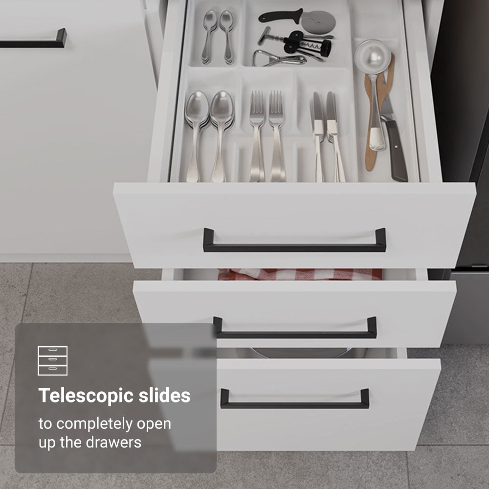 Madesa Hazel 2-Piece Kitchen Storage Set with 3 Door Pantry Cabinet and 3 Drawers Base Cabinet Adjustable Feet 74 Inch Wooden Modern Organization Units - White